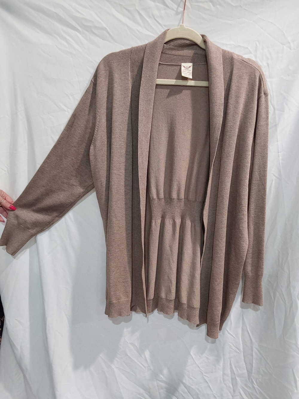 Faded Glory Open-Front Taupe Cardigan Sweater
